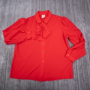 Vintage GW Division of‎ Graff Red Jabot Ruffle Blouse Long Sleeve 16 USA Made